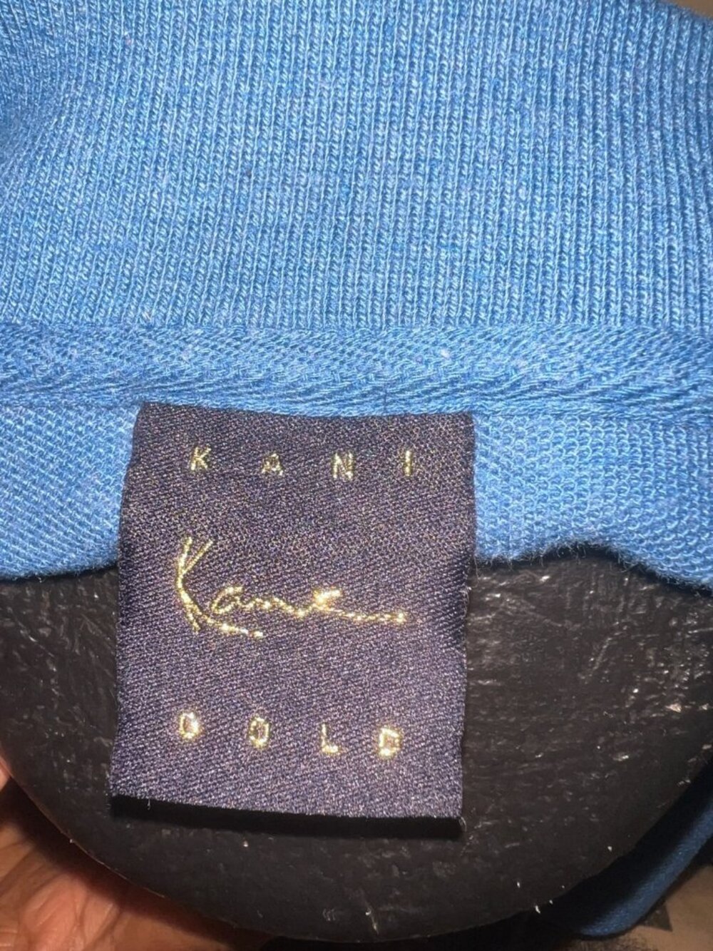 Vintage Karl Kani Gold Polo Shirt Mens XXL Blue Yellow Striped Y2K Hip Hop Cyber - Picture 3 of 4